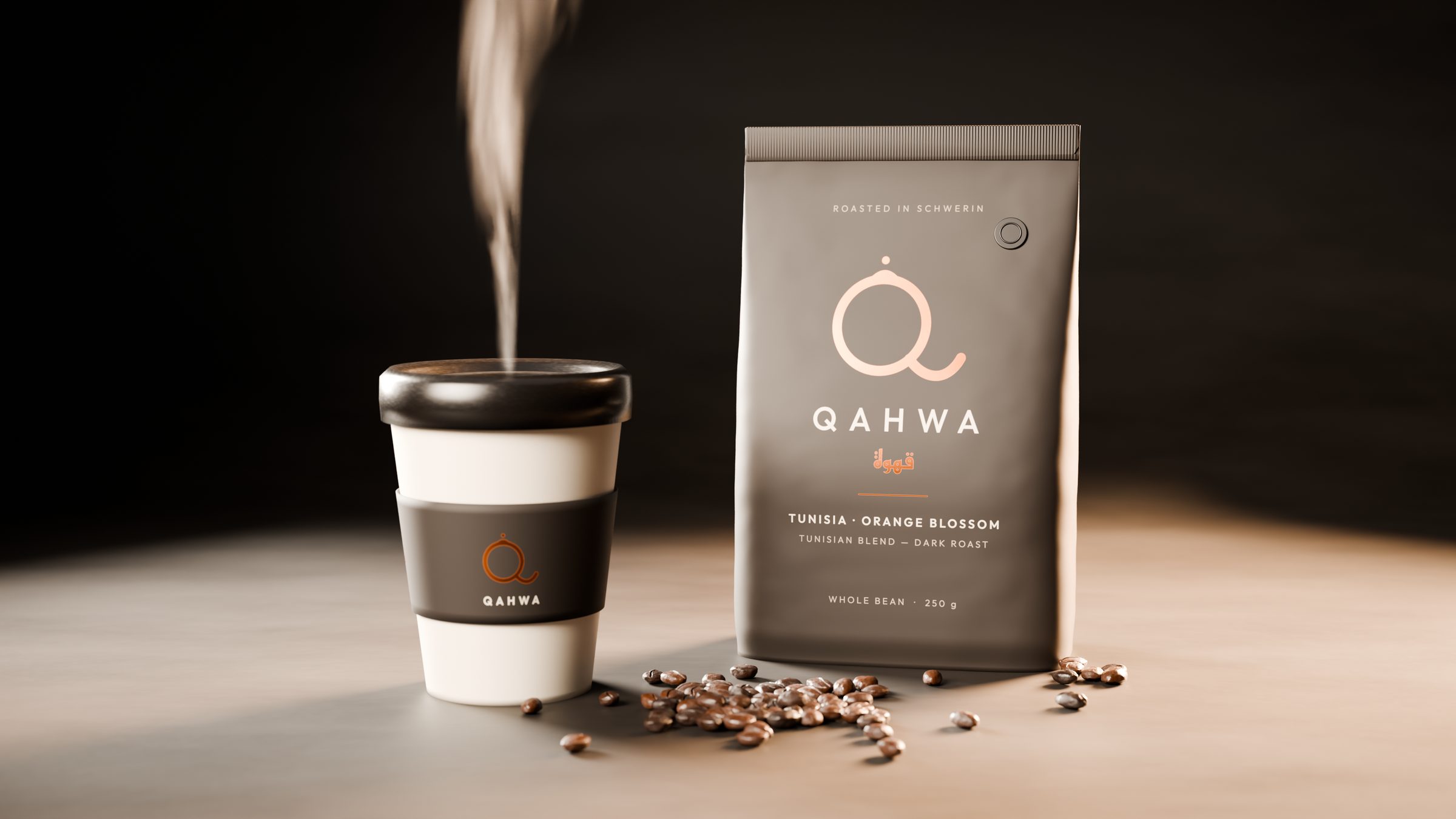 Qahwa — Kaffeebeutel 250 g & To-go-Becher