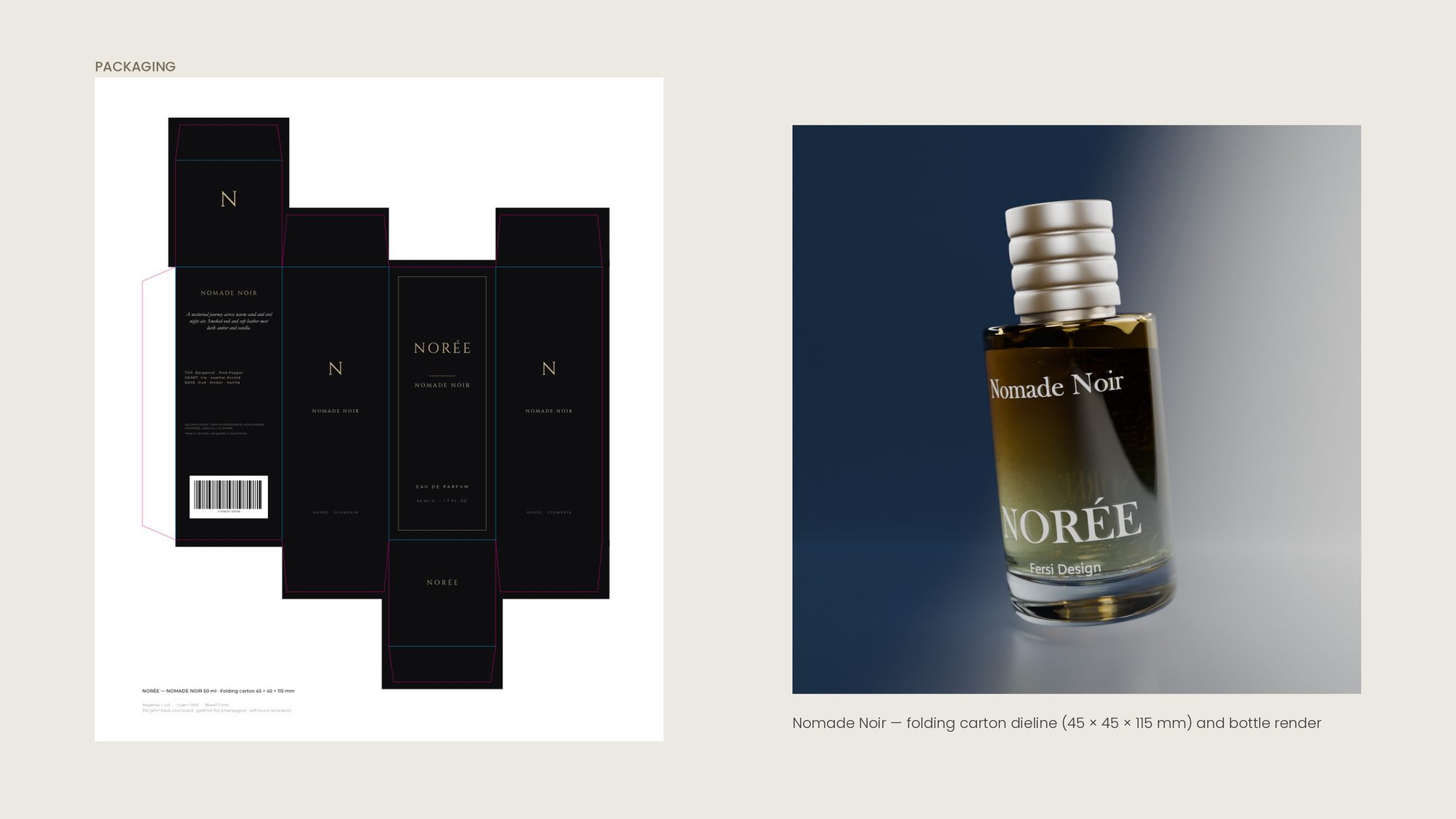 Norée — Print Kit — Verpackung & Flakon